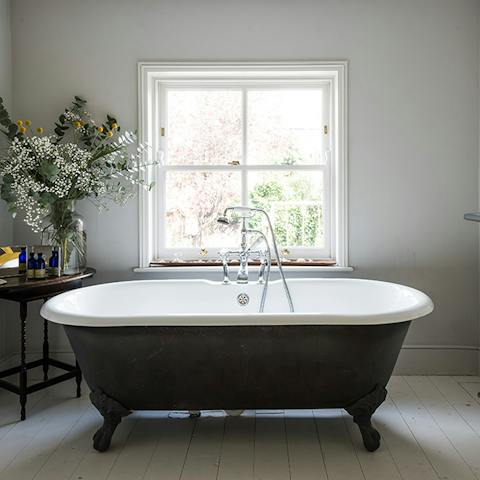 Having a bath with a view of the garden