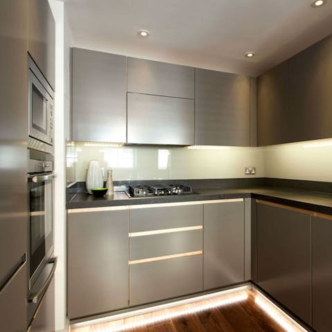 Get cooking in the well equipped kitchen