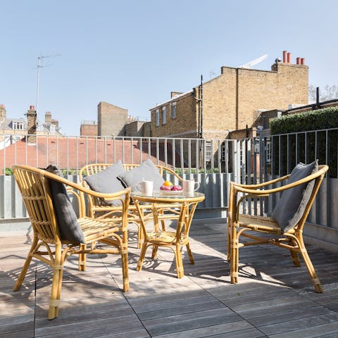 A sunny terrace with bamboo furniture