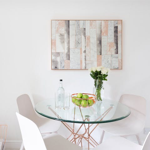 The glass dining table