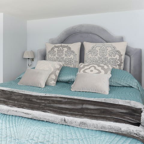 The luxurious bed upstairs