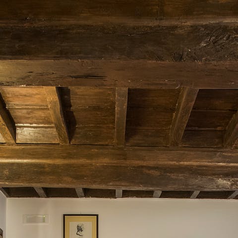Exposed wooden ceiling beams