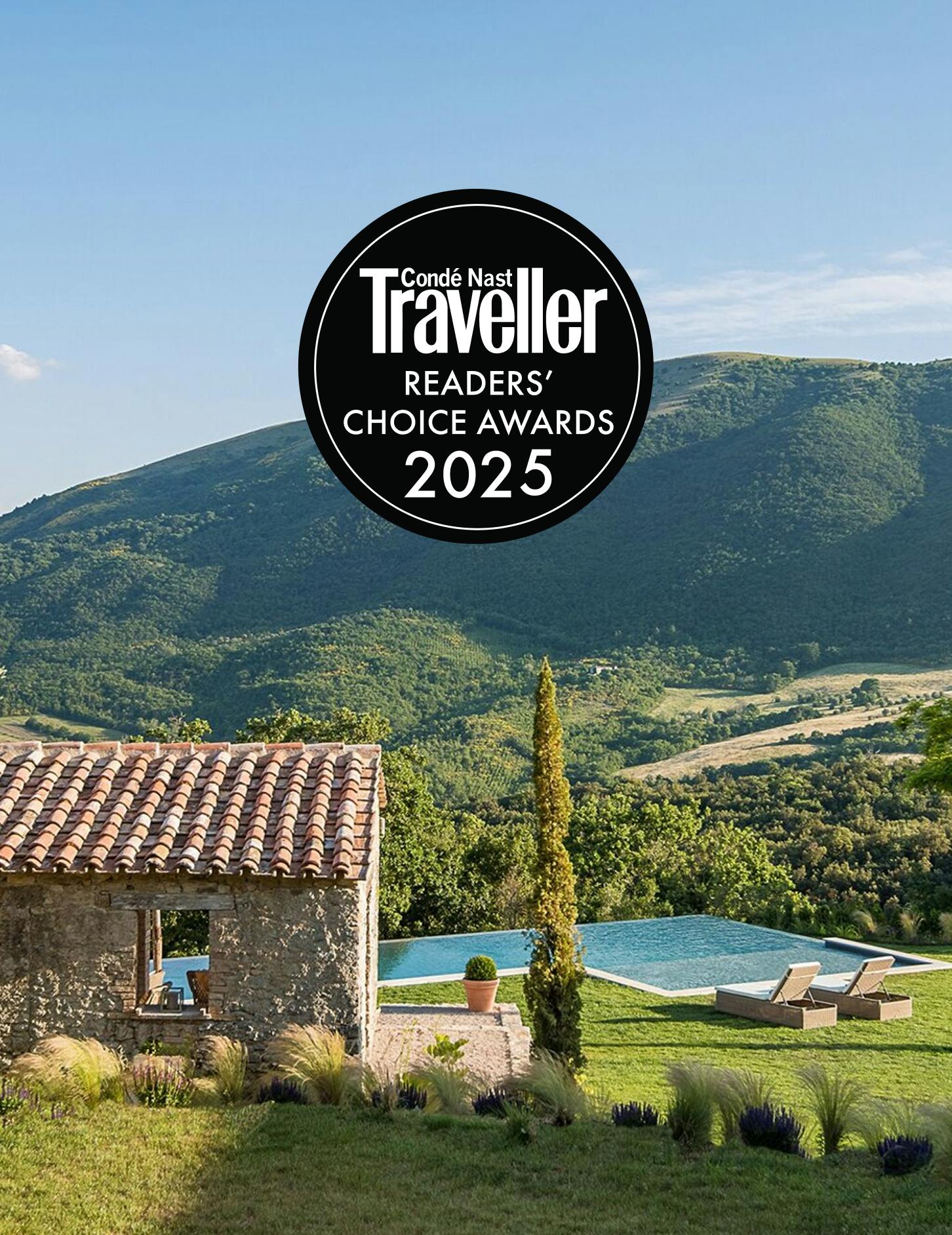 Italian countryside with Conde Nast award badge